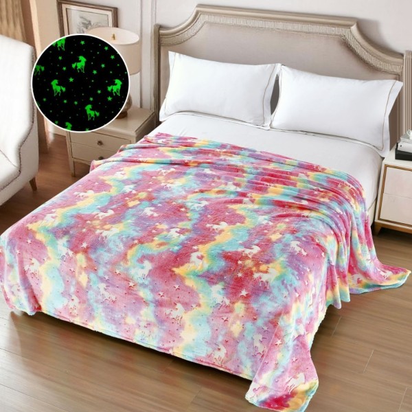   Pătură Cocolino Pufoasa, Premium, cu Model Fluorescent, 200x230 cm – Confort și Eleganță de la Johny Home Pucioasa, Roz, Bleu, Galben, Unicorni [1]