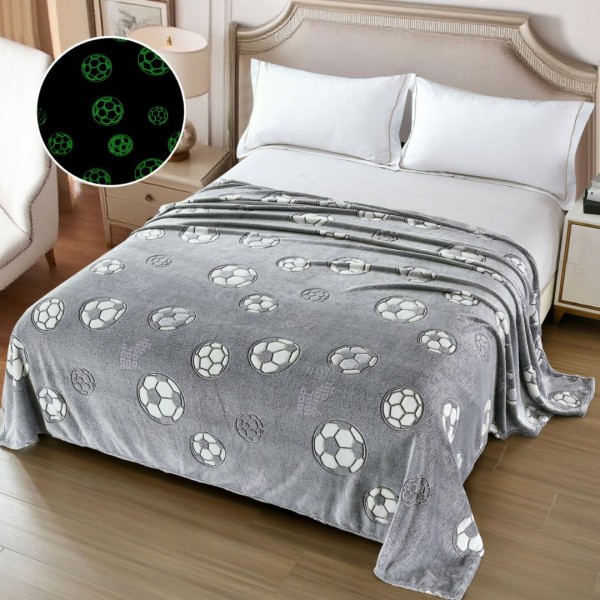  Pătură Cocolino Pufoasa, Premium, cu Model Fluorescent, 200x230 cm – Confort și Eleganță de la Johny Home Pucioasa, Gri, Mingii de Fotbal [1]