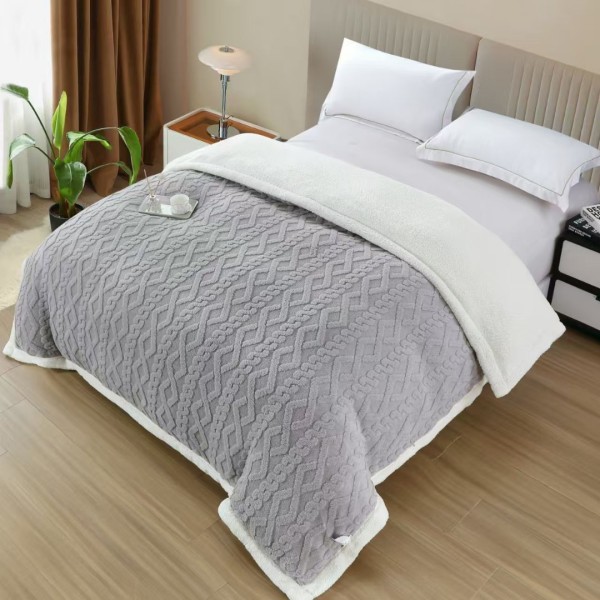   Pătură Cocolino tip Tricotaj cu Blăniță Sherpa, 200x230 cm – Confort și Eleganță de la Johny Home Pucioasa, Gri deschis [1]