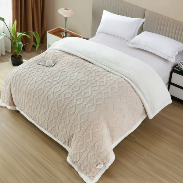   Pătură Cocolino tip Tricotaj cu Blăniță Sherpa, 200x230 cm – Confort și Eleganță de la Johny Home Pucioasa, Crem [1]