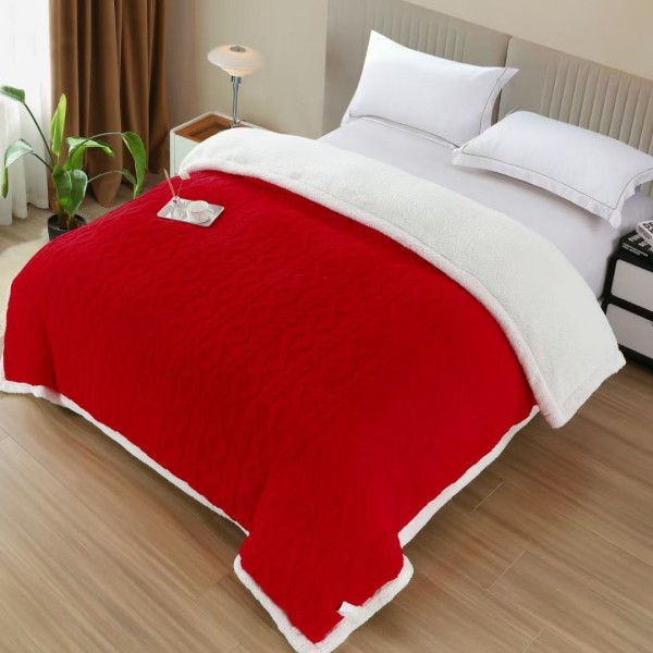   Pătură Cocolino tip Tricotaj cu Blăniță Sherpa, 200x230 cm – Confort și Eleganță de la Johny Home Pucioasa, Rosu [1]