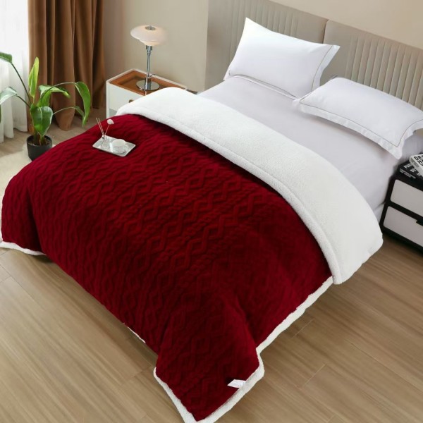   Pătură Cocolino tip Tricotaj cu Blăniță Sherpa, 200x230 cm – Confort și Eleganță de la Johny Home Pucioasa, Grena [1]
