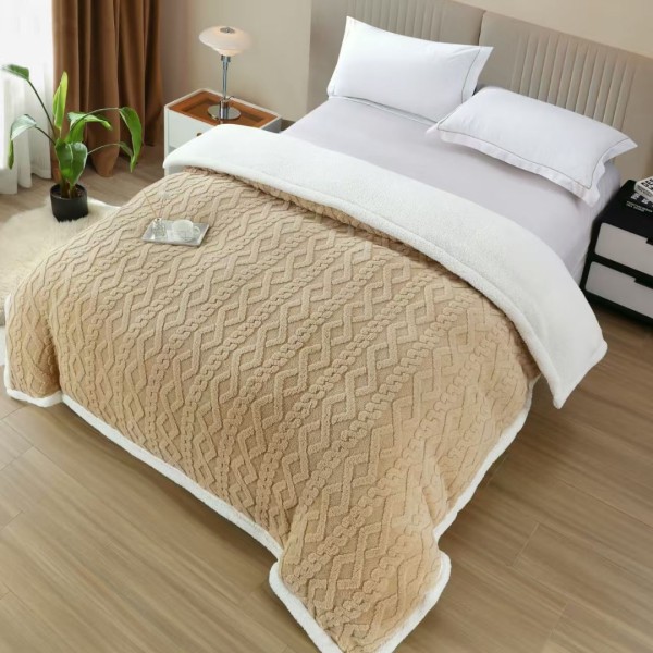   Pătură Cocolino tip Tricotaj cu Blăniță Sherpa, 200x230 cm – Confort și Eleganță de la Johny Home Pucioasa, Bej [1]