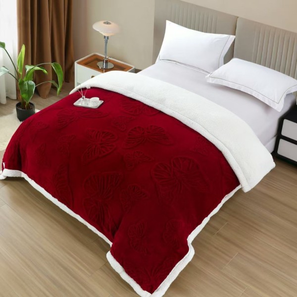   Pătură Cocolino cu Fluturi 3D cu Blăniță Sherpa, 200x230 cm – Confort și Eleganță de la Johny Home Pucioasa, Grena [1]