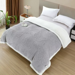 Patura Cocolino cu Blanita Sherpa si Fermoar, 200x230cm, model cu Fluturi 3D, Gri deschis   Patura Cocolino cu Blanita Sherpa si Fermoar, 200x230cm, model cu Fluturi 3D, Gri deschis