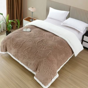 Patura Cocolino cu Blanita Sherpa si Fermoar, 200x230cm, model cu Fluturi 3D, Maroniu   Patura Cocolino cu Blanita Sherpa si Fermoar, 200x230cm, model cu Fluturi 3D, Maroniu