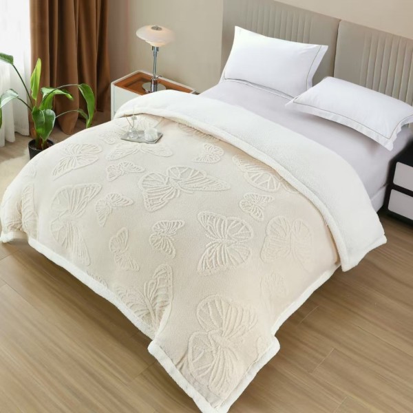   Pătură Cocolino cu Fluturi 3D cu Blăniță Sherpa, 200x230 cm – Confort și Eleganță de la Johny Home Pucioasa, Ivoire [1]