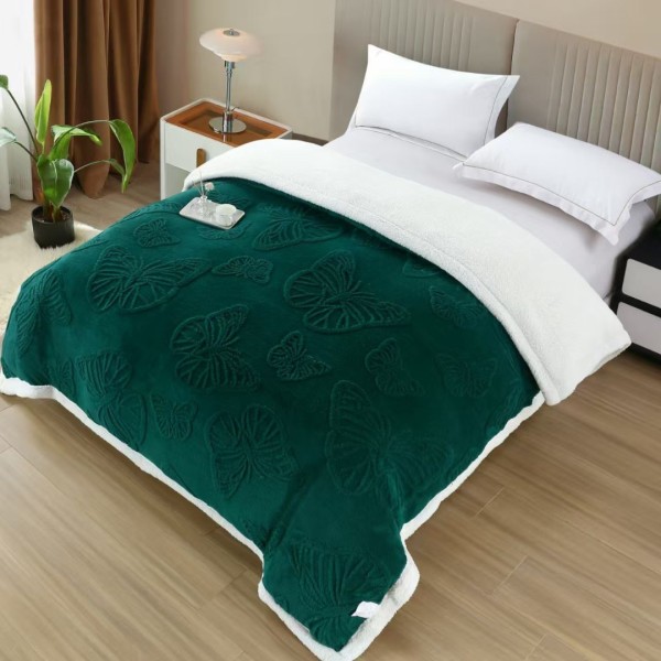   Pătură Cocolino cu Fluturi 3D cu Blăniță Sherpa, 200x230 cm – Confort și Eleganță de la Johny Home Pucioasa, Verde [1]