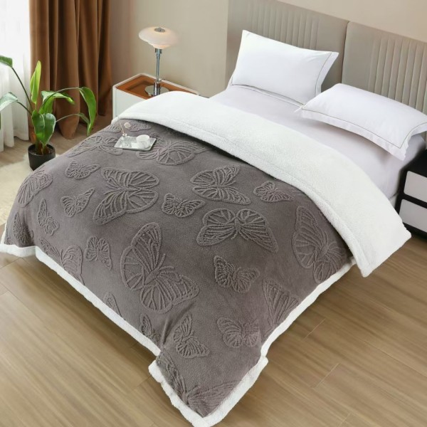   Pătură Cocolino cu Fluturi 3D cu Blăniță Sherpa, 200x230 cm – Confort și Eleganță de la Johny Home Pucioasa, Gri inchis [1]