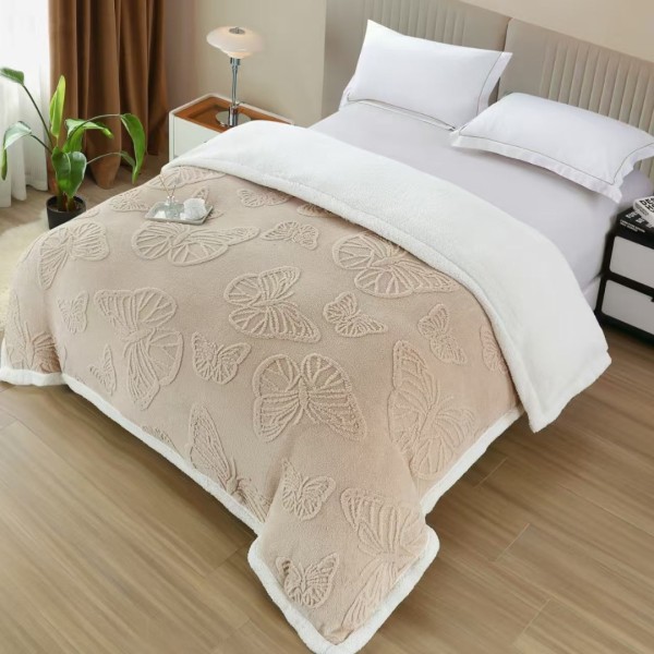   Pătură Cocolino cu Fluturi 3D cu Blăniță Sherpa, 200x230 cm – Confort și Eleganță de la Johny Home Pucioasa, Latte [1]