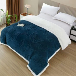   Patura Cocolino cu Blanita Sherpa si Fermoar, 200x230cm, model cu Fluturi 3D, Bleumarin