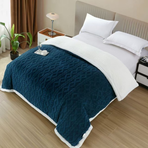   Pătură Cocolino tip Tricotaj cu Blăniță Sherpa, 200x230 cm – Confort și Eleganță de la Johny Home Pucioasa, Bleumarin [1]