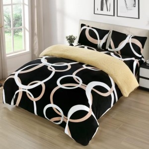 Lenjerie pat dublu cu Elastic, Super Pufoasa COCOLINO cu BLANITA, 4 piese, Negru, Cercuri