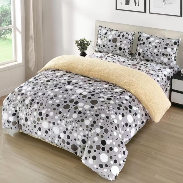 Lenjerie pat dublu cu Elastic, Super Pufoasa COCOLINO cu BLANITA, 4 piese, Gri, Cercuri si Buline [1]