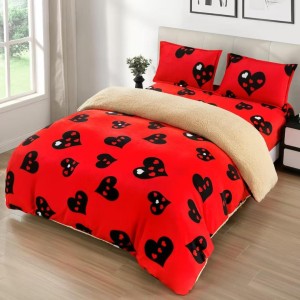 Lenjerie pat dublu cu Elastic, Super Pufoasa COCOLINO cu BLANITA, 4 piese, Rosu, Inimioare