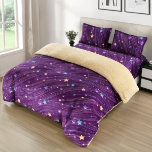 Lenjerie pat dublu cu Elastic, Super Pufoasa COCOLINO cu BLANITA, 4 piese, Mov, Stelute