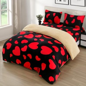 Lenjerie pat dublu cu Elastic, Super Pufoasa COCOLINO cu BLANITA, 4 piese, Negru, Inimioare