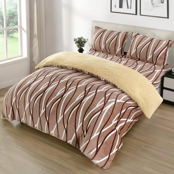 Lenjerie pat dublu cu Elastic, Super Pufoasa COCOLINO cu BLANITA, 4 piese, Bej, Dungi [1]