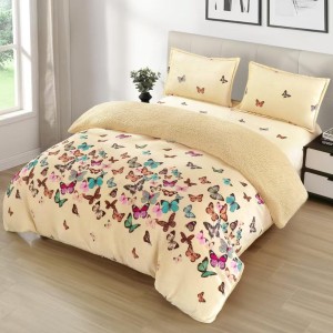 Lenjerie pat dublu cu Elastic, Super Pufoasa COCOLINO cu BLANITA, 4 piese, Crem, Fluturi