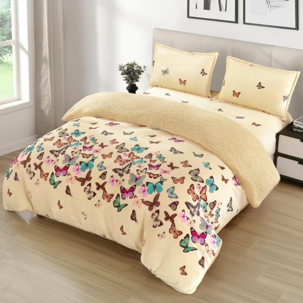 Lenjerie pat dublu cu Elastic, Super Pufoasa COCOLINO cu BLANITA, 4 piese, Crem, Fluturi [1]