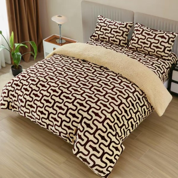 Lenjerie pat dublu, Super Pufoasa COCOLINO cu BLANITA, 4 piese, Bej-Maro, Model Clasic [1]