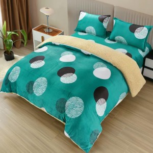 Lenjerie pat dublu cu Elastic, Super Pufoasa COCOLINO cu BLANITA, 4 piese, Turquoise, Buline si Cercuri