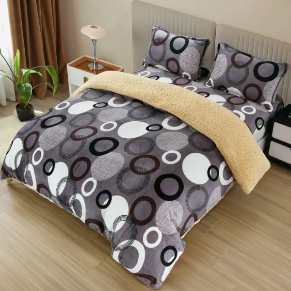 Lenjerie pat dublu cu Elastic, Super Pufoasa COCOLINO cu BLANITA, 4 piese, Gri, cercuri [1]