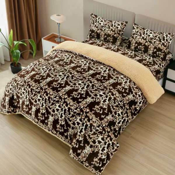 Lenjerie pat dublu, Super Pufoasa COCOLINO cu BLANITA, 4 piese, Bej-Maro, animal print [1]