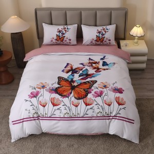 Lenjerie pat dublu, FINET, Imprimeu Digital 5D - Identic cu poza, Cu ELASTIC, 4 piese, Alb, Fluturi Lenjerie pat dublu, FINET, Imprimeu Digital 5D - Identic cu poza, Cu ELASTIC, 4 piese, Alb, Fluturi