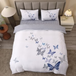 Lenjerie pat dublu, FINET, Imprimeu Digital 5D - Identic cu poza, Cu ELASTIC, 4 piese, Alb, Gri, Fluturi Lenjerie pat dublu, FINET, Imprimeu Digital 5D - Identic cu poza, Cu ELASTIC, 4 piese, Alb, Gri, Fluturi