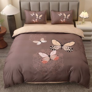 Lenjerie pat dublu, FINET, Imprimeu Digital 5D - Identic cu poza, Cu ELASTIC, 4 piese, Maro, Fluturi Lenjerie pat dublu, FINET, Imprimeu Digital 5D - Identic cu poza, Cu ELASTIC, 4 piese, Maro, Fluturi