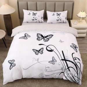Lenjerie pat dublu, FINET, Imprimeu Digital 5D - Identic cu poza, Cu ELASTIC, 4 piese, Alb, Fluturi Lenjerie pat dublu, FINET, Imprimeu Digital 5D - Identic cu poza, Cu ELASTIC, 4 piese, Alb, Fluturi