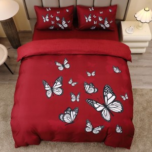 Lenjerie pat dublu, FINET, Imprimeu Digital 5D - Identic cu poza, Cu ELASTIC, 4 piese, Visiniu, Fluturi Lenjerie pat dublu, FINET, Imprimeu Digital 5D - Identic cu poza, Cu ELASTIC, 4 piese, Visiniu, Fluturi
