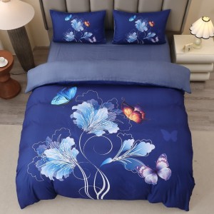 Lenjerie pat dublu, FINET, Imprimeu Digital 5D - Identic cu poza, Cu ELASTIC, 4 piese, Albastru, Fluturi Lenjerie pat dublu, FINET, Imprimeu Digital 5D - Identic cu poza, Cu ELASTIC, 4 piese, Albastru, Fluturi