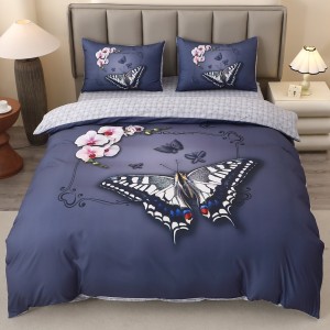Lenjerie pat dublu, FINET, Imprimeu Digital 5D - Identic cu poza, Cu ELASTIC, 4 piese, Bleumarin, Fluturi Lenjerie pat dublu, FINET, Imprimeu Digital 5D - Identic cu poza, Cu ELASTIC, 4 piese, Bleumarin, Fluturi