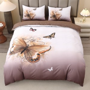 Lenjerie pat dublu, FINET, Imprimeu Digital 5D - Identic cu poza, Cu ELASTIC, 4 piese, Maro Degrade, Fluturi Lenjerie pat dublu, FINET, Imprimeu Digital 5D - Identic cu poza, Cu ELASTIC, 4 piese, Maro Degrade, Fluturi