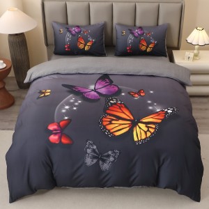 Lenjerie pat dublu, FINET, Imprimeu Digital 5D - Identic cu poza, Cu ELASTIC, 4 piese, Gri, Fluturi Lenjerie pat dublu, FINET, Imprimeu Digital 5D - Identic cu poza, Cu ELASTIC, 4 piese, Gri, Fluturi