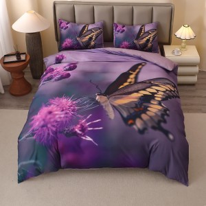 Lenjerie pat dublu, FINET, Imprimeu Digital 5D - Identic cu poza, Cu ELASTIC, 4 piese, Mov, Fluturi Lenjerie pat dublu, FINET, Imprimeu Digital 5D - Identic cu poza, Cu ELASTIC, 4 piese, Mov, Fluturi