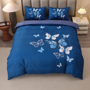 Lenjerie pat dublu, FINET, Imprimeu Digital 5D - Identic cu poza, Cu ELASTIC, 4 piese, Albastru, Fluturi Lenjerie pat dublu, FINET, Imprimeu Digital 5D - Identic cu poza, Cu ELASTIC, 4 piese, Albastru, Fluturi
