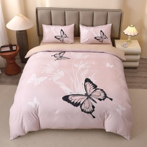 Lenjerie pat dublu, FINET, Imprimeu Digital 5D - Identic cu poza, Cu ELASTIC, 4 piese, Crem, Fluturi Lenjerie pat dublu, FINET, Imprimeu Digital 5D - Identic cu poza, Cu ELASTIC, 4 piese, Crem, Fluturi