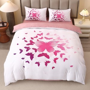 Lenjerie pat dublu, FINET, Imprimeu Digital 5D - Identic cu poza, Cu ELASTIC, 4 piese, Alb, Roz, Fluturi Lenjerie pat dublu, FINET, Imprimeu Digital 5D - Identic cu poza, Cu ELASTIC, 4 piese, Alb, Roz, Fluturi