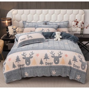 Lenjerie pat dublu, Super Pufoasa COCOLINO,cu ELASTIC, 4 piese, Jojo Home, Alb, Gri, Cerbi Lenjerie pat dublu, Super Pufoasa COCOLINO,cu ELASTIC, 4 piese, Jojo Home, Alb, Gri, Cerbi