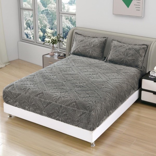 Cearsaf cu elastic COCOLINO, 180x200x25cm, 2 fete de perne - 50x70cm, Model Traditional 3D, Gri Inchis [1]