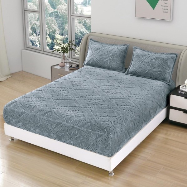 Cearsaf cu elastic COCOLINO, 180x200x25cm, 2 fete de perne - 50x70cm, Model Traditional 3D, Gri mediu [1]