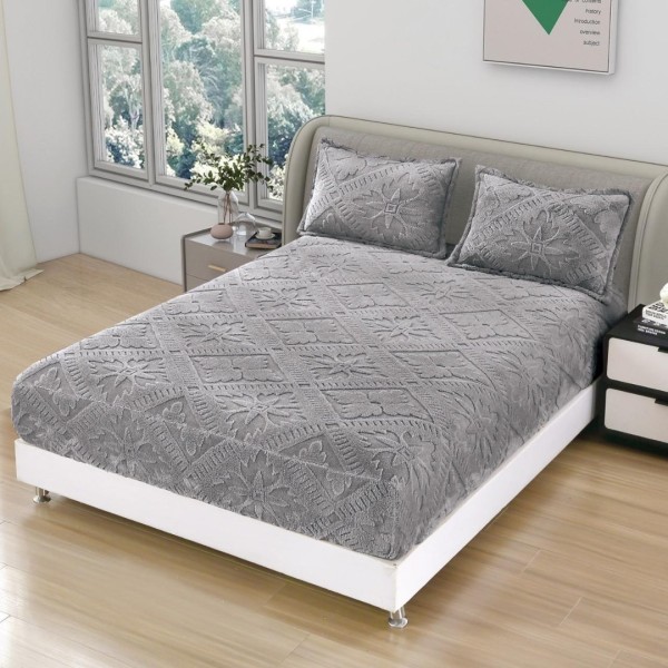 Cearsaf cu elastic COCOLINO, 180x200x25cm, 2 fete de perne - 50x70cm, Model Traditional 3D, Gri deschis [1]