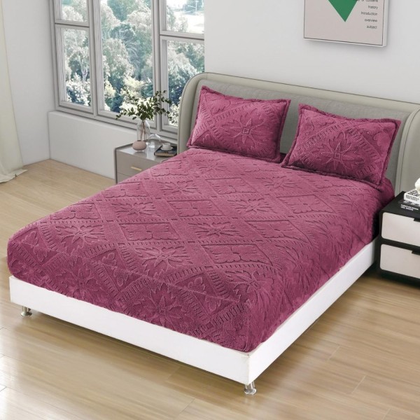 Cearsaf cu elastic COCOLINO, 180x200x25cm, 2 fete de perne - 50x70cm, Model Traditional 3D, Roz inchis [1]