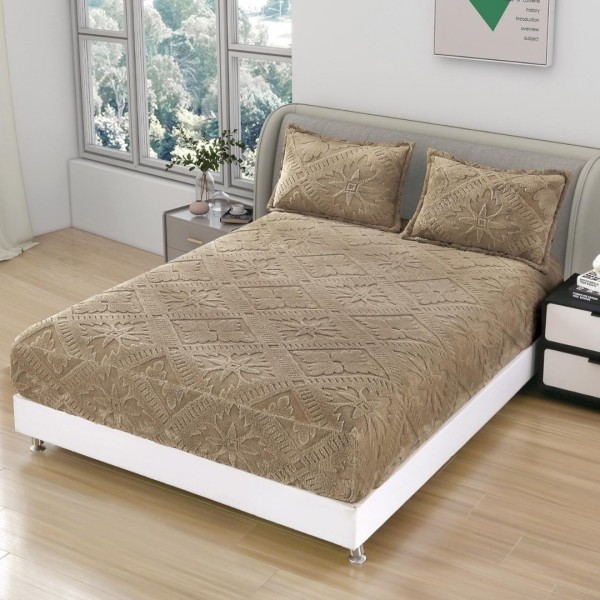 Cearsaf cu elastic COCOLINO, 180x200x25cm, 2 fete de perne - 50x70cm, Model Traditional 3D, Bej [1]