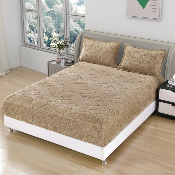 Cearsaf cu elastic COCOLINO, 180x200x25cm, 2 fete de perne - 50x70cm, Model Traditional 3D, Bej nisipiu [1]