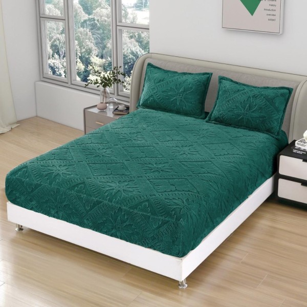 Cearsaf cu elastic COCOLINO, 180x200x25cm, 2 fete de perne - 50x70cm, Model Traditional 3D, Verde [1]