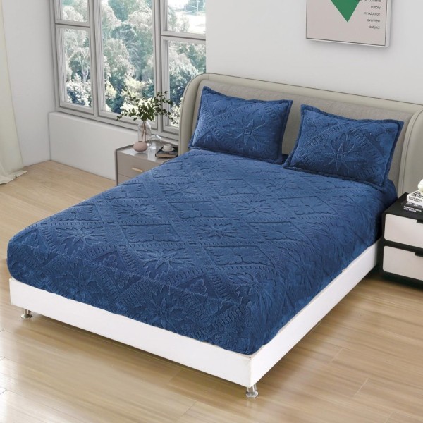 Cearsaf cu elastic COCOLINO, 180x200x25cm, 2 fete de perne - 50x70cm, Model Traditional 3D, Bleumarin [1]